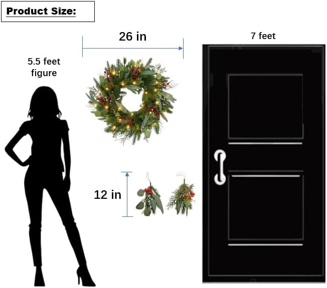 Big 26" D Pre-Lit Christmas Greenery Pine Wreath w Real Grapevine Base (35 Led Lights, 8 Flash Options) for Xmas Decoration: Shop Home Decor Front Door Living Room Wall Window (Battery)