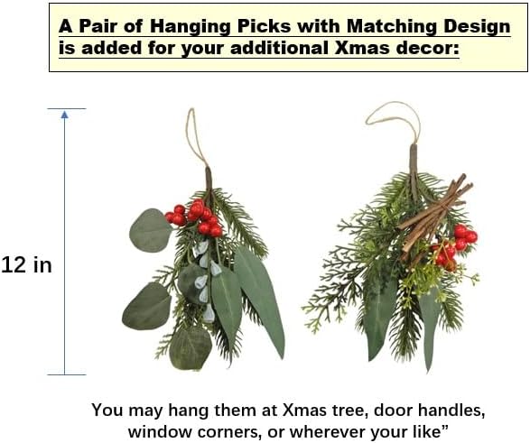 Big 26" D Pre-Lit Christmas Greenery Pine Wreath w Real Grapevine Base (35 Led Lights, 8 Flash Options) for Xmas Decoration: Shop Home Decor Front Door Living Room Wall Window (Battery)