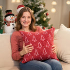 Auomily Christmas Chenille Pillow Covers 20x20 Set of 2, Reversible Snowflake & Tree Design, Cozy Farmhouse Holiday Throw Pillowcases with Hidden Zipper for Sofa, Couch and Bed(Red,20x20)