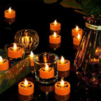Halloween Tea Lights Candles with 6H Timer, Pumpkin Flameless Candles with Ghost Face Flickering, LED Candles Battery Operated 12 Pack Φ 1.5" H 1.4" for Fall Halloween Decorations