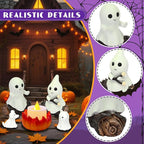SOMITO 2025 Ghost Campfire Nightlight, Spooky Ghost Halloween Decorations Indoor, Cute Halloween Ghost Figurine, Funny Halloween Decor for Home Mantel Tabletop Party (with Cat and Dog)