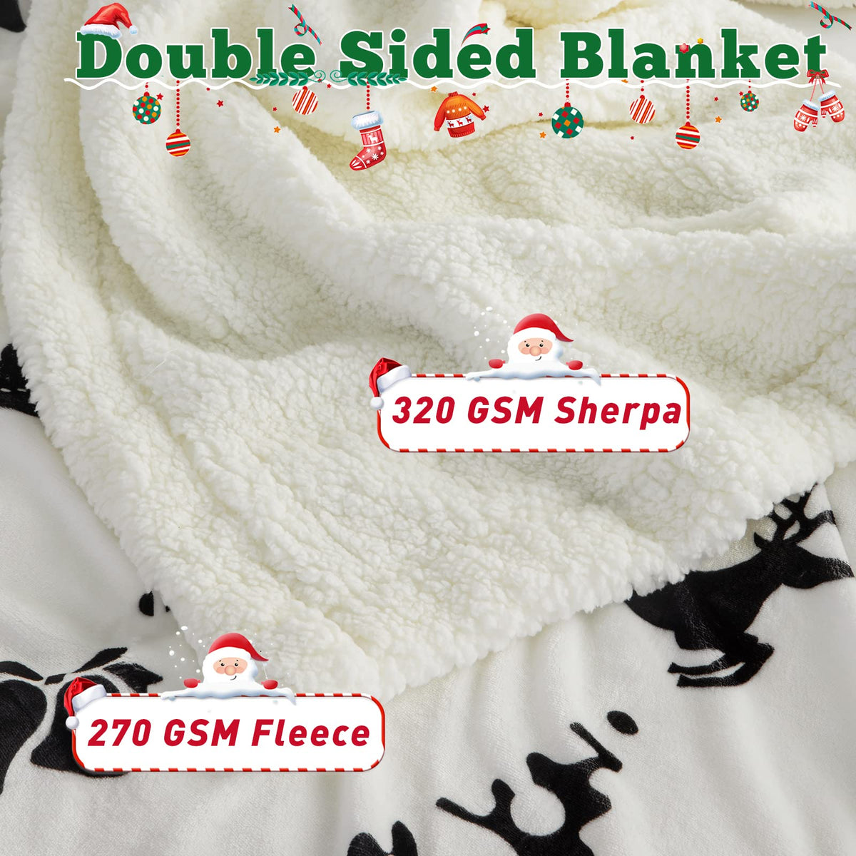 LBRO2M Sherpa Fleece Bed Blanket Queen Size,Christmas Super Soft Fuzzy Plush Warm Cozy Fluffy Microfiber Couch Throw Velvet Double Reversible Luxurious Blankets