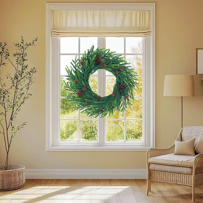 20 inch Christmas Wreath for Front Door - a Realistic Blend of Artificial Wreaths and Pine Cones, Used to Decorate Walls, Windows, porches, farmhouses, Indoor and Outdoor Decorations
