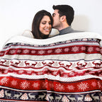PAVILIA Christmas Sherpa Throw Blanket, Red & White Snowflake, Reindeer, Reversible Fleece & Sherpa Cozy Winter Blanket for Couch & Bed, 50x60, Christmas & Holiday Decor