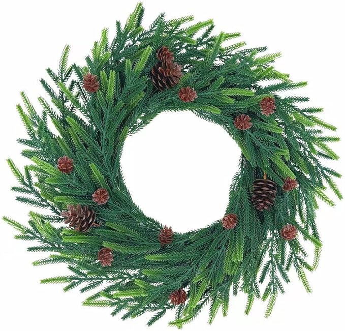 20 inch Christmas Wreath for Front Door - a Realistic Blend of Artificial Wreaths and Pine Cones, Used to Decorate Walls, Windows, porches, farmhouses, Indoor and Outdoor Decorations