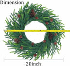 20 inch Christmas Wreath for Front Door - a Realistic Blend of Artificial Wreaths and Pine Cones, Used to Decorate Walls, Windows, porches, farmhouses, Indoor and Outdoor Decorations