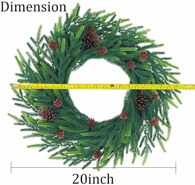 20 inch Christmas Wreath for Front Door - a Realistic Blend of Artificial Wreaths and Pine Cones, Used to Decorate Walls, Windows, porches, farmhouses, Indoor and Outdoor Decorations