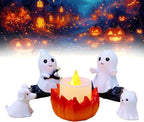 SOMITO 2025 Ghost Campfire Nightlight, Spooky Ghost Halloween Decorations Indoor, Cute Halloween Ghost Figurine, Funny Halloween Decor for Home Mantel Tabletop Party (with Cat and Dog)