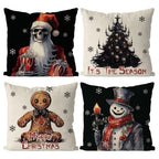 QIONG MENG Christmas Pillow Covers 18x18 Inch Set of 4 Gothic Skull Snowman Pillowcase Halloween Xmas Black and White Throw Pillow Covers Home Sofa Living Room Decorative Cushion Case