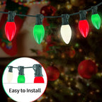 25Ft C9 LED Christmas Lights Outdoor Indoor, Multicolor Red Green White Vintage String Lights, Connectable Holiday Decor for Xmas Tree Wedding Party Patio Porch Yard