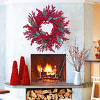 20 Inch Christmas Wreath for Front Door, Artificial Berry with Pinecone, Artificial Red Berry Flower Garlands, Used for Window, Wall, Porch, and Other Indoor and Out Door Home Decorations