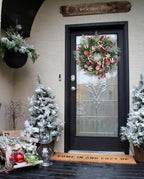 24 inch Christmas Door Wreath, Norfolk Pine Wreaths for Front Door with Candy Cane Red and White Ball Pinecones Berries for Fireplace Xmas Decorations, Wall Window Indoor Outdoor Decor