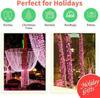 LAMPHOME 66ft Christmas Decorative Mini Lights,200 LED Transparent Wire Fairy Starry String Lights Plug in, 11 Lighting Modes, for Indoor Outdoor Xmas Tree Wedding Party Decoration (Pink)