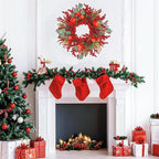 22 inch Christmas Wreath for Front Door - Apple and Berry Wreath for, Artificial Holiday Door Decoration with Mixed Leaves, Farmhouse Style Christmas Wreath