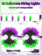 2 Pack 100LED Purple and Green C9 Halloween Lights Indoor Outdoor, 66 FT String Lights Extendable Waterproof Plug in LED Strawberry Lights Halloween Decorations for Black Tree Garden Patio Party Yard