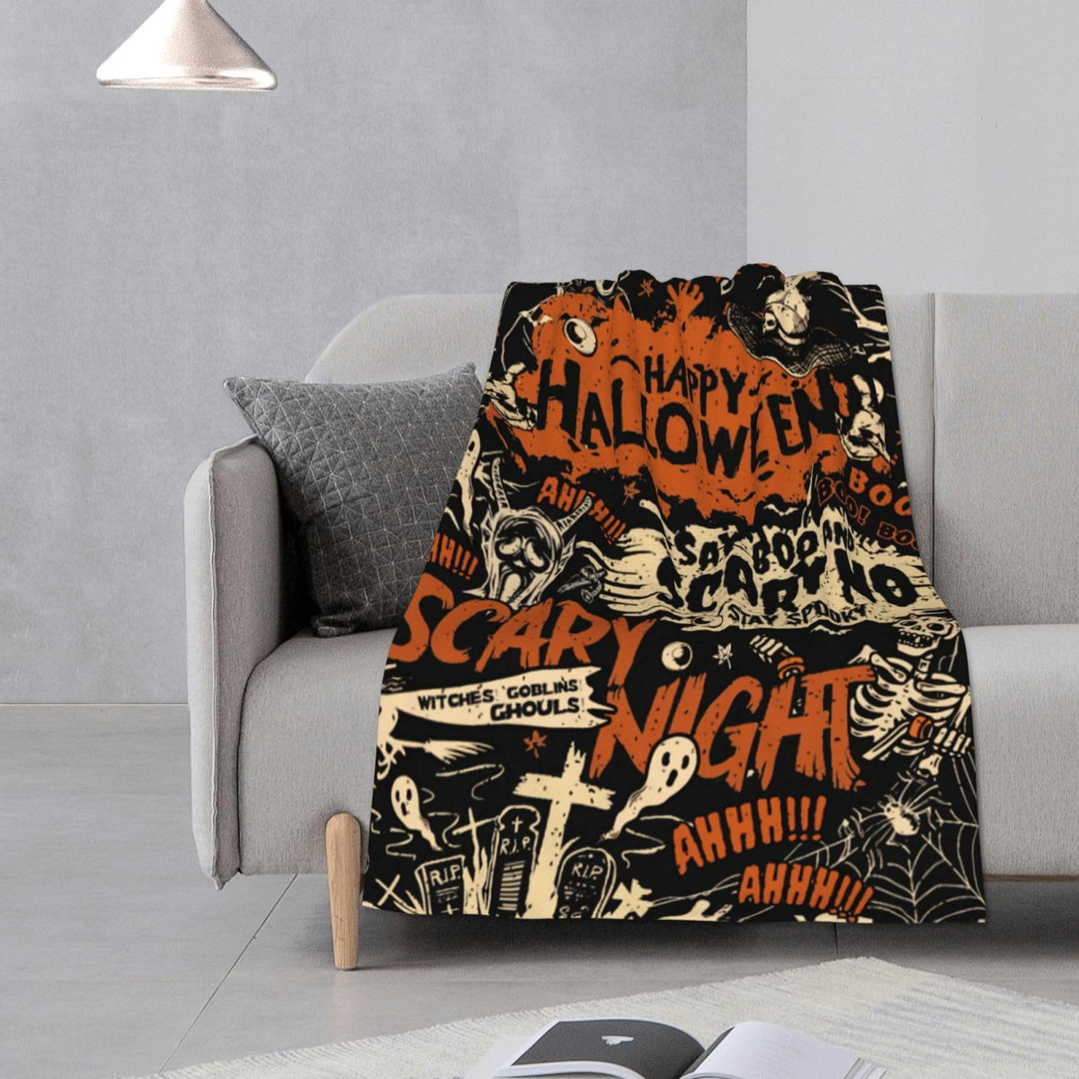 Vintage Super Soft Warm Retro Throw Blanket - Lightweight Cozy Flannel Halloween Print Blanket for Bed, Couch, Sofa, Office Decor, Gift for Girls, Boys, Women and Men 50"x40"