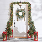 20 inch Christmas Door Wreath, Norfolk Pine Wreaths for Front Door with Silver Ball Glittered Leaf Spray Stems Pinecones Berries for Fireplace Xmas Decorations, Wall Window Indoor Outdoor Decor