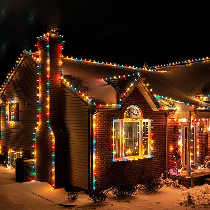 C7 LED Christmas Lights Vintage 25Ft Outdoor Multicolor String Lights with 27 Multicolor LED Bulbs, Vintage Christmas Lights for Christmas Backyard Carnival Patio Wedding Holiday Decoration-Green Wire