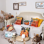 GEEORY Fall Buffalo Plaid Pumpkin Scarecrow Pillow Covers 18x18 Set 4