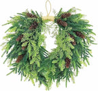 20 inch Christmas Wreath for Front Door- Indoor and Outdoor, Artificial Christmas Wreath Decorated with Pine Cones and Cypress Trees, Rural Farmhouse Holiday Wreath Decoration