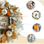 20inch Thanksgiving Fall Wreath, Eucalyptus Berries Pumpkins Lamb Ears Leaves Autumn Wreaths for Front Door, Fall Decor, Porch Wall, Home Outdoor Holiday Decorations Wreath for Autumn