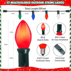C7 Vintage Christmas Lights, 25Ft Ceramic Multicolor Christmas String Lights with 27 5W Glass Bulbs, Waterproof Connectable Christmas Decorations for House Roofline Backyard Wedding Holiday Party