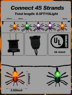 8.5Ft Halloween Spider String Lights Outdoor, Spider Hanging Light with 10 LED Spiders, Halloween Theme Fairy Lights for House Decoration Yard Patio Window Porch Indoor Party Decor
