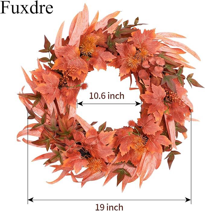 Fall Wreath for Front Door-20 Autumn Front Door Wreath-Fall Decorations with Berry Maple Leaves for Porch Window Farmhouse Halloween Thanksgiving Harvest Festival Home Decor
