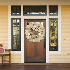Realistic Fall Wreath with Lights, 22" Fall Wreaths for Front Door with Pumpkins Fall Leaves Berries Pine Cones,Autumn Wreath Fall Decorations for Home Thanksgiving Halloween Decorations for Wall Door