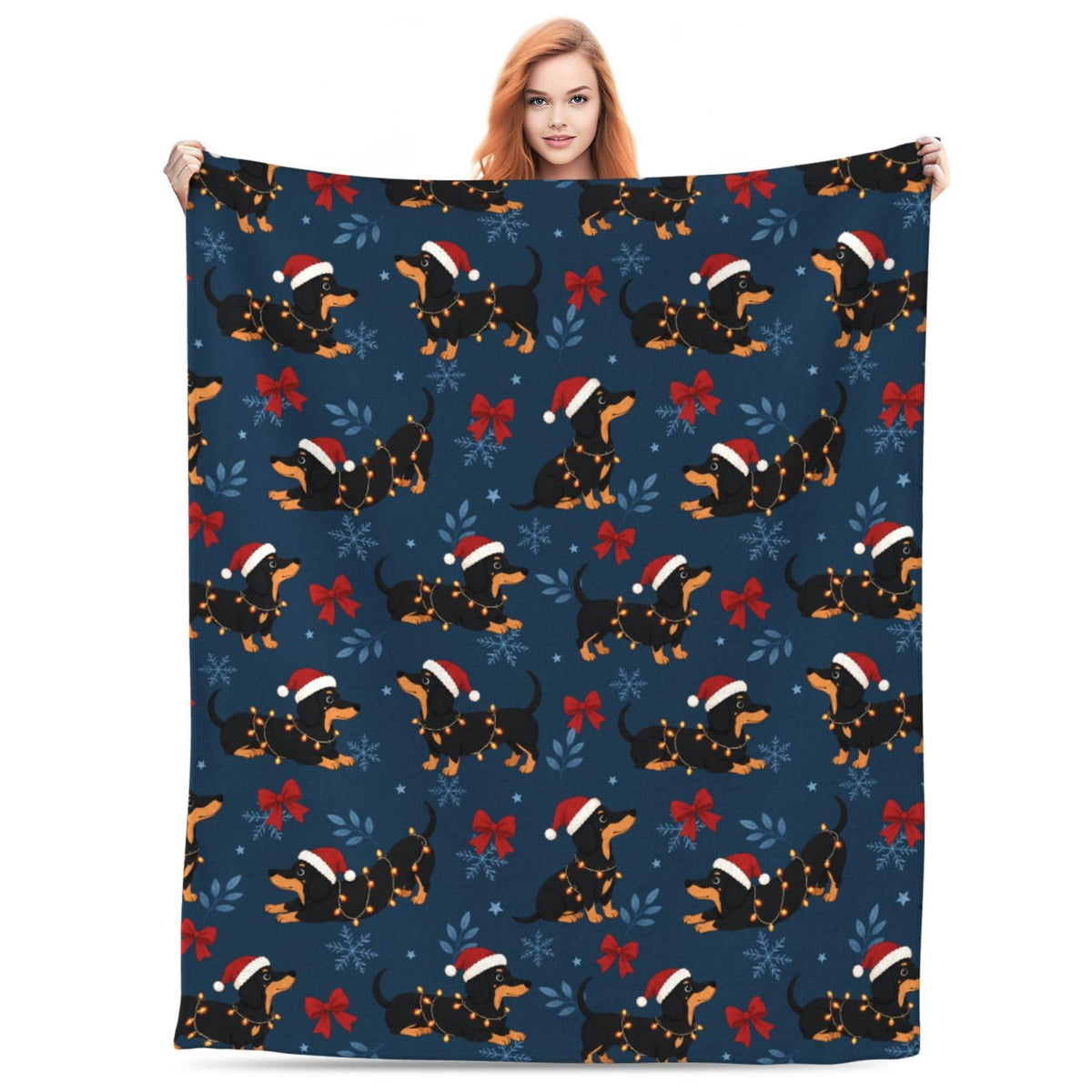 Christmas Dachshund Throw Blanket Soft Cozy Plush Warm Fleece Blanket for Sofa Couch Bed 80"X60"