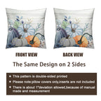 Wnoesat Fall Blue Teal Throw Pillow Covers 16x16 Pumpkin Leaves Print Pillow Cases Set of 2 Thanksgiving Decorations Autumn Harvest Holiday Cushion Cover for Farmhouse Living Room Decor