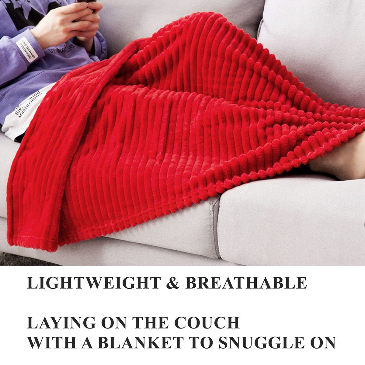 MIULEE Red Fleece Throw Blanket for Couch 300GSM Super Soft Lightweight Plush Striped Blanket, Christmas Warm Cozy Breathable Ribbed Flannel Throws for Bed/Sofa, 50"x60"