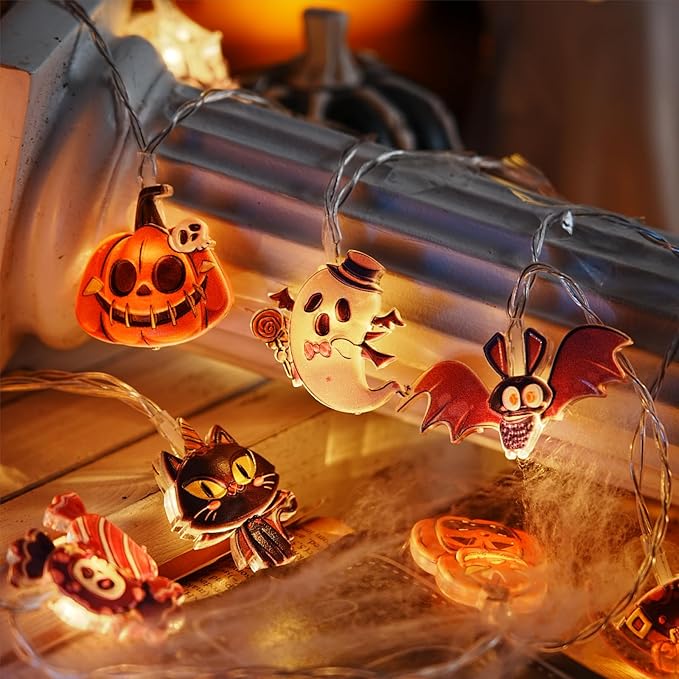 LOLStar Halloween String Lights Fairy Lights Indoor, 9.8FT 20LED Halloween Window Lights Decorations Battery Operated (Not Include) 8 Modes and Timer Cute LED Booday Lights 2025 Home Mini Decor