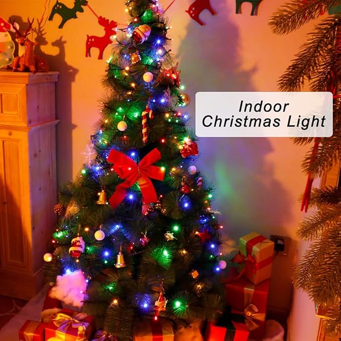 Pooqla Colorful Christmas Lights, 200 LED 66 ft Holiday String Lights for Indoor Outdoor Decoration, 8 Modes Fairy Lights for Home Yard Patio Wedding Party, Red Green Yellow Blue