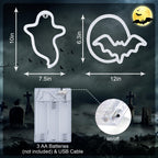 2 Pack Halloween Decoration LED Neon Sign Light,Ghost/Bat and Moon Lights Hanging Neon Signs for Halloween Party Indoor Home Window Decorations (Batteries not Included)