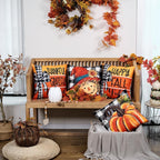 GEEORY Fall Buffalo Plaid Pumpkin Scarecrow Pillow Covers 18x18 Set 4
