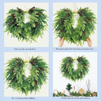 20 inch Christmas Wreath for Front Door- Indoor and Outdoor, Artificial Christmas Wreath Decorated with Pine Cones and Cypress Trees, Rural Farmhouse Holiday Wreath Decoration