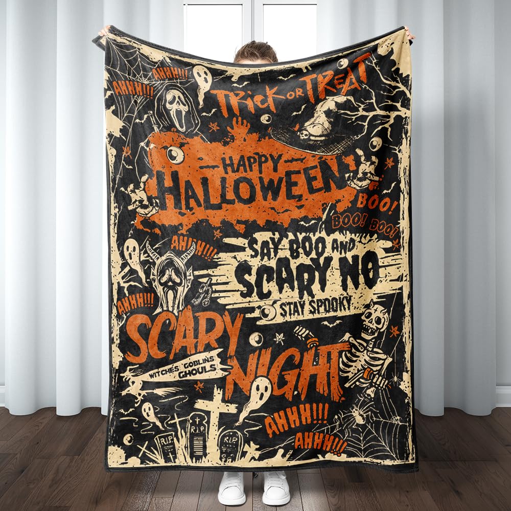 Vintage Super Soft Warm Retro Throw Blanket - Lightweight Cozy Flannel Halloween Print Blanket for Bed, Couch, Sofa, Office Decor, Gift for Girls, Boys, Women and Men 50"x40"