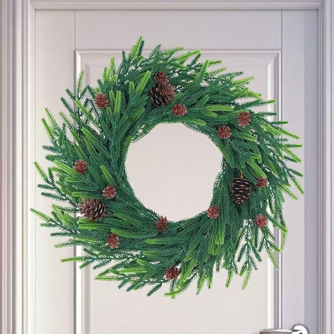 20 inch Christmas Wreath for Front Door - a Realistic Blend of Artificial Wreaths and Pine Cones, Used to Decorate Walls, Windows, porches, farmhouses, Indoor and Outdoor Decorations