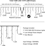 1296 LED 131FT Christmas Lights 288 Drops, Outdoor Hanging light with 8 Modes & Timer, Plug in Curtain String Light Outdoor Waterproof for House Holiday Wedding Party Garden Outside Decor (Multicolor)