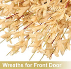 26 Inch Realistic Fall Wreaths for Front Door Outside Autumn Wreath Outdoor Indoors Fall Decorations for Home Thanksgiving Halloween Holiday Decorations Clearance for Wall Porch Door (Wheat)