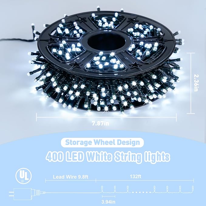 JMEXSUSS 400 LED White Christmas Lights Outdoor Decorations, 132ft Christmas Tree Lights with Remote, Indoor String Light Plug in for House Xmas Bush Decor