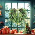 20 inch Christmas Wreath for Front Door- Indoor and Outdoor, Artificial Christmas Wreath Decorated with Pine Cones and Cypress Trees, Rural Farmhouse Holiday Wreath Decoration