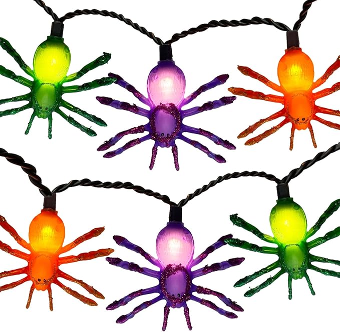 8.5Ft Halloween Spider String Lights Outdoor, Spider Hanging Light with 10 LED Spiders, Halloween Theme Fairy Lights for House Decoration Yard Patio Window Porch Indoor Party Decor
