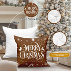 Lanpn Christmas Throw Pillow Covers 18x18 Set of 4, Merry Christmas Winter Xmas Snowflake Decorative Holiday Cushion Pillow Cases 18 x 18 for Outdoor Indoor Farmhouse Home Room Couch Decor (Brown)