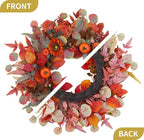 Pumpkin Fall Wreaths, Sunflower Wreaths for Front Door Natural Fall Wreath 24 Inch Handmade Fall Door Wreath for Wall Farmhouse Thanksgiving Door Decorations Halloween Holiday Home Decor
