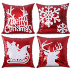 Gujiahone Bling Christmas Sequin Pillow Covers 18 x 18 Inches Set of 4 Red Reversible Sequins Pillow Case Magic Mermaid Throw Decorative Xmas Cushion Cover for Couch