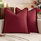MIULEE Christmas Decorative Throw Pillow Covers Neutral Linen Fringe Throw Pillows Set of 2 Burgundy Boho Farmhouse Cushion Covers with Tassels for Couch Sofa Bed Living Room Home Decor 20x20 Inch