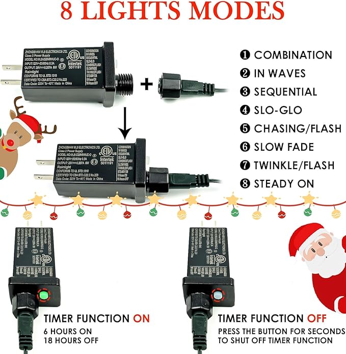 OZS Connectable Red and Green Christmas String Lights, 2Pack Total 164FT 400LED Christmas Lights for Outdoor Indoor, Plug in Tree Lights with 8 Modes, String Lights for Christmas Decorations Holiday