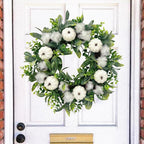 18 Inch Thanksgiving Fall Wreath for Front Door, Autumn Artificial Wreath with White Pumpkin, Cotton, Greenery Leaves for Farmhouse Home Window Wall Office Wedding Indoor Outdoor Decorations